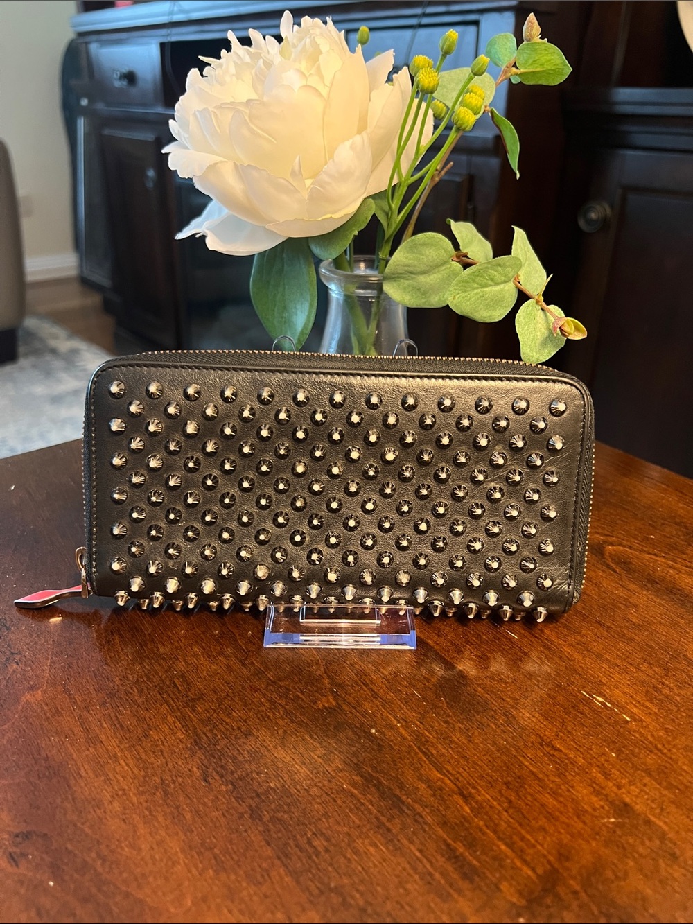 Christian Louboutin Black Studded Zip Around Wallet